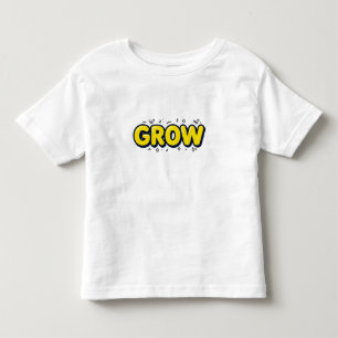 キュートな「GROW」レトロ風ふきだしフォントと葉と星 トドラーTシャツ