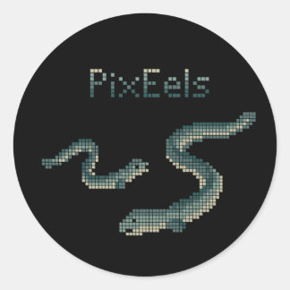 キュートな「PixEels」ピクセル化されたウナギのグラフィック ラウンドシール