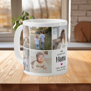 キュートな「We Love You Mama」フォトコラージュ コーヒーマグカップ