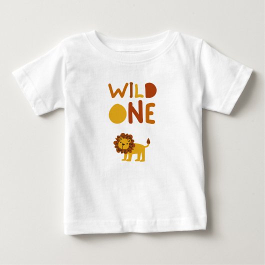 キュートな「Wild One」1歳の誕生日ライオンキッズTシャツ ベビーTシャツ (正面)