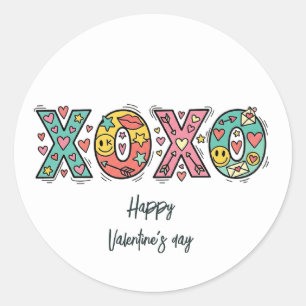 キュートな"XOXO"ハート ハッピーバレンタインデー ラウンドシール
