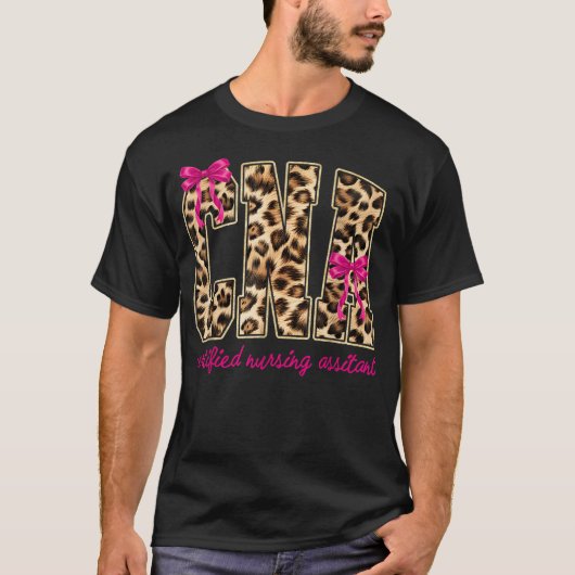 キュートなCNA看護師ヒョウ柄認定介護ヘルパー Tシャツ (正面)
