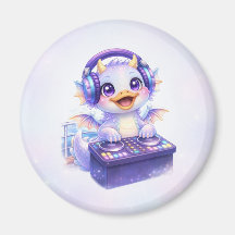 キュートなDJドラゴンラウンドマグネット - クルーズドアマグネット