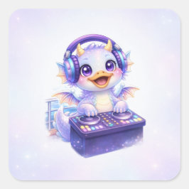キュートなDJドラゴン スクエアステッカー スクエアシール