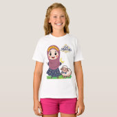 キュートなEid Mubarakの女の子と羊のイスラムTシャツ Tシャツ (正面フル)