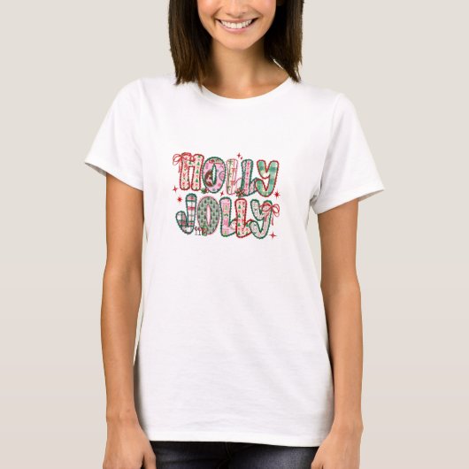 キュートなHolly Jolly Typography クリスマス Tシャツ (正面)