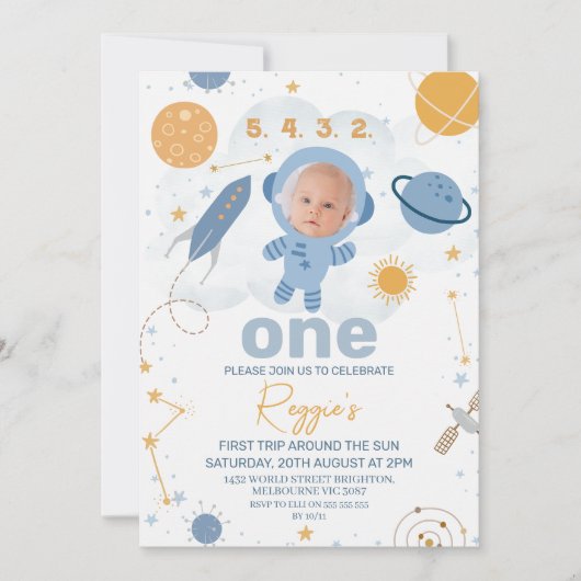 キュートのまわりにな日帰り1回目の誕生日 招待状 (正面)