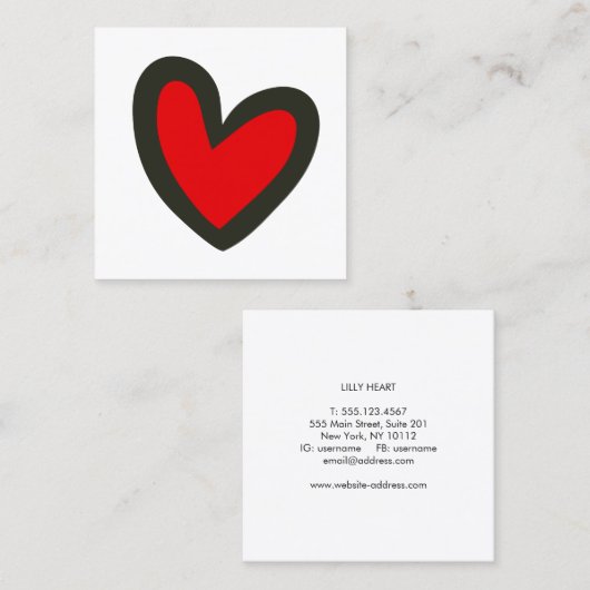 キュートはっきりした赤いハートスクエア スクエア名刺 (正面/裏面)