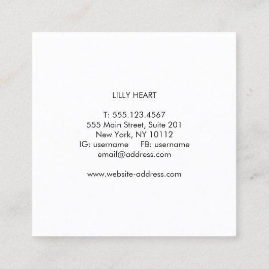 キュートはっきりした赤いハートスクエア スクエア名刺 (裏面)