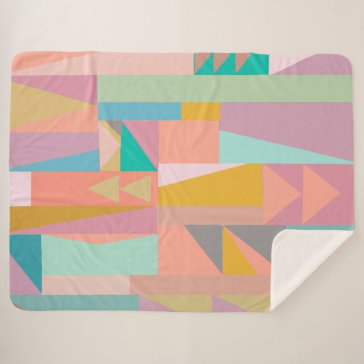 キュートよくはしゃぐカラーモダン幾何形状パターン シェルパブランケット (正面(横))