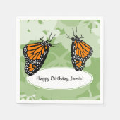 キュートよくはしゃぐ虫（昆虫）オオカバマダラ、モナーク蝶グリーン スタンダードカクテルナプキン (正面)