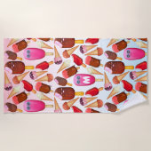 キュートアイスクリームコーンポップスチクルモノグラムトリート ビーチタオル (正面)