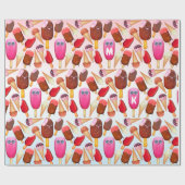 キュートアイスクリームコーンポップスチクルモノグラムトリート ラッピングペーパー (フラット)