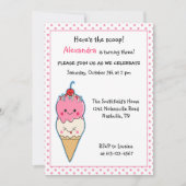 キュートアイスクリーム誕生日 招待状 (正面)