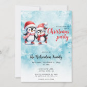 キュートアイススケートで滑るペンギンエレガントクリスマス 招待状 (正面)