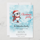 キュートアイススケートで滑るペンギンフェスティバルブルークリスマス 招待状 (正面)