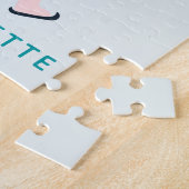 キュートアイススケートで滑るユニコーンティール(緑がかった色)ピンク名前をカスタムする ジグソーパズル (側面)