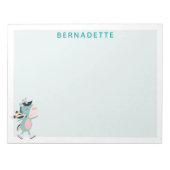 キュートアイススケートで滑るユニコーンティール(緑がかった色)ピンク名前をカスタムする ノートパッド (正面)