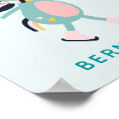 キュートアイススケートで滑るユニコーンティール(緑がかった色)ピンク名前をカスタムする ポスター (角)