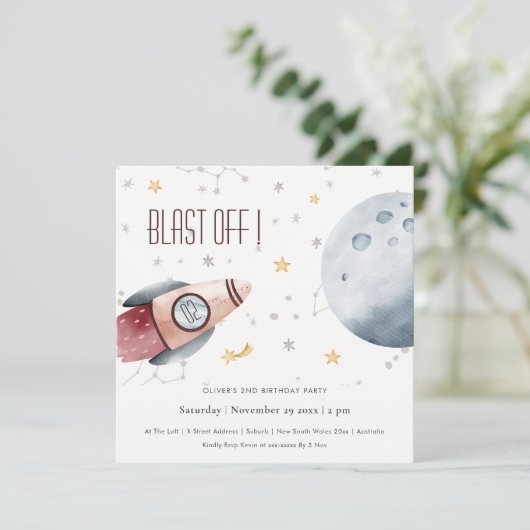 キュートアウタースペーススターリーエイジ誕生日招待状 サンキューカード (スタンド正面)