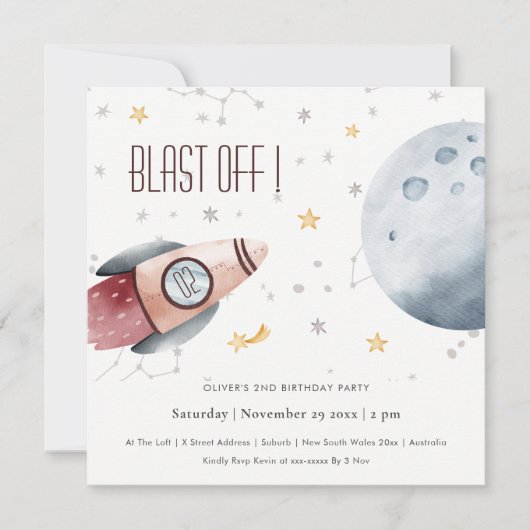 キュートアウタースペーススターリーエイジ誕生日招待状 サンキューカード (正面)