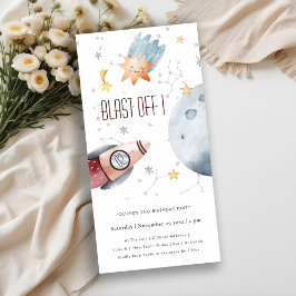 キュートアウタースペーススターリーエイジ誕生日招待状 サンキューカード