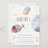 キュートアウタースペーススターリーエイジ誕生日招待状 サンキューカード (正面)