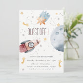 キュートアウタースペーススターリーエイジ誕生日招待状 サンキューカード (スタンド正面)
