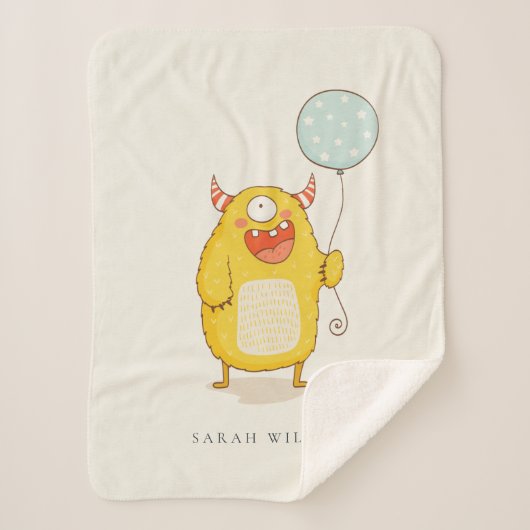 キュートアクアイエローリトルハッピーモンスターカスタム シェルパブランケット (正面)