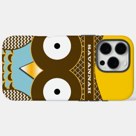 キュートアクアカラフルジグザグマスタードイエローフクロウ Case-Mate iPhoneケース (裏面 (横))