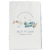 キュートアクアグリーンブルーバイプレーンクラウドハート誕生日 ミディアムペーパーバッグ (正面)