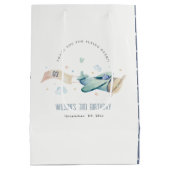 キュートアクアグリーンブルーバイプレーンクラウドハート誕生日 ミディアムペーパーバッグ (裏面)