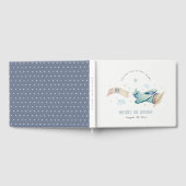 キュートアクアグリーンブルー飛行機クラウドハート誕生日 ゲストブック (全面)