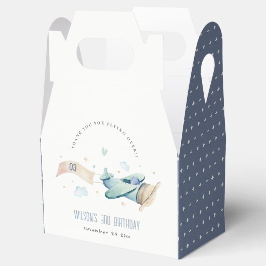 キュートアクアグリーンブルー飛行機クラウドハート誕生日 フェイバーボックス (オープン)