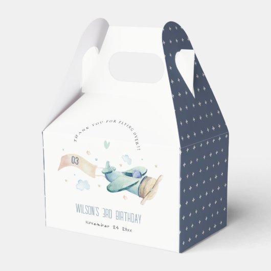 キュートアクアグリーンブルー飛行機クラウドハート誕生日 フェイバーボックス (正面サイド)