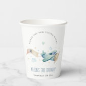 キュートアクアグリーンブルー飛行機クラウドハート誕生日 紙コップ (裏面)