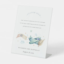 キュートアクアグリーンブルー飛行機誕生日カスタムパーティー 台座サイン