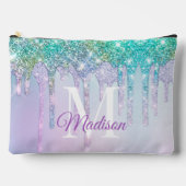 キュートアクアターコイズユニコーングリッタードリップスモノグラム アクセサリーポーチ (正面)