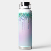 キュートアクアターコイズユニコーングリッタードリップスモノグラム ウォーターボトル (背面)