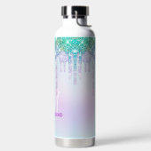 キュートアクアターコイズユニコーングリッタードリップスモノグラム ウォーターボトル (左面)