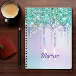 キュートアクアターコイズユニコーングリッタードリップスモノグラム ノートブック