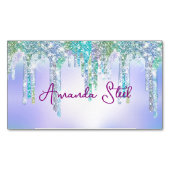 キュートアクアターコイズユニコーングリッタードリップスモノグラム マグネット名刺 (正面)