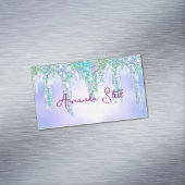 キュートアクアターコイズユニコーングリッタードリップスモノグラム マグネット名刺 (インサイチュ)