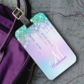 キュートアクアターコイズユニコーングリッタードリップスモノグラム ラゲッジタグ