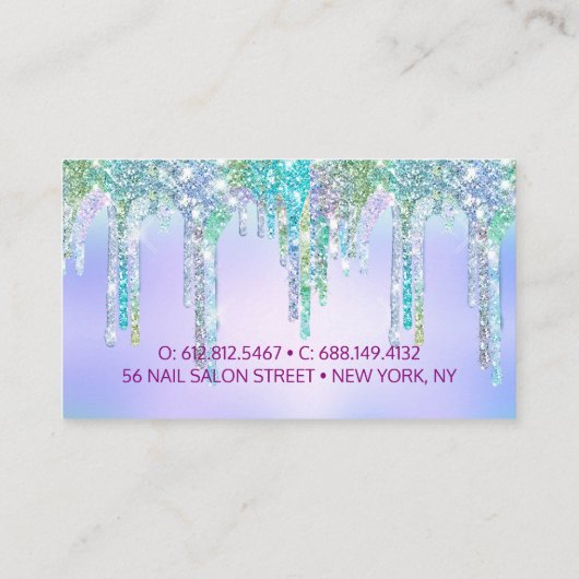 キュートアクアターコイズユニコーングリッタードリップスモノグラム 名刺 (裏面)