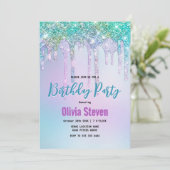 キュートアクアターコイズユニコーングリッタードリップスモノグラム 招待状 (スタンド正面)