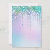 キュートアクアターコイズユニコーングリッタードリップスモノグラム 招待状 (裏面)