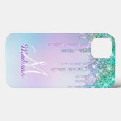 キュートアクアターコイズユニコーングリッタードリップスモノグラム Case-Mate iPhoneケース (裏面 (横))