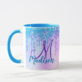 キュートアクアパープルユニコーングリッタードリップスモノグラム マグカップ (左)