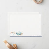 キュートアクアブルーグリーンバイプレーンクラウドハート誕生日 ノートカード (正面/裏面インサイチュ)